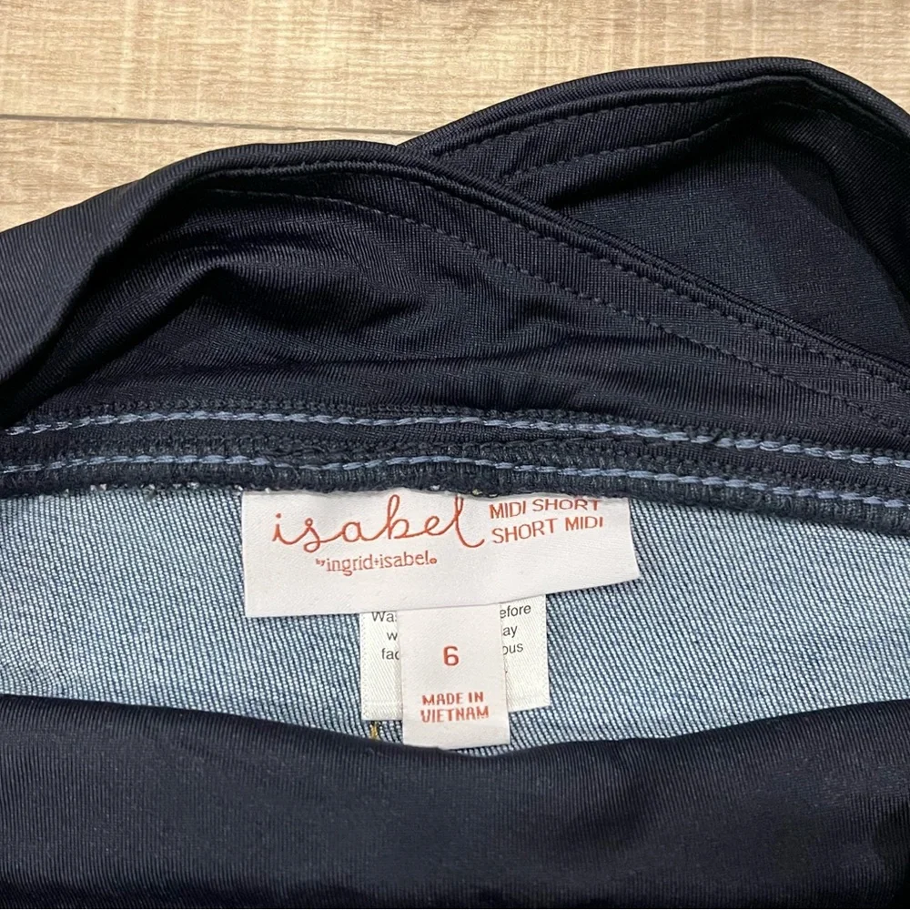 Isabel Maternity Over Belly Medium Wash Distressed Midi Jean Shorts Size 6